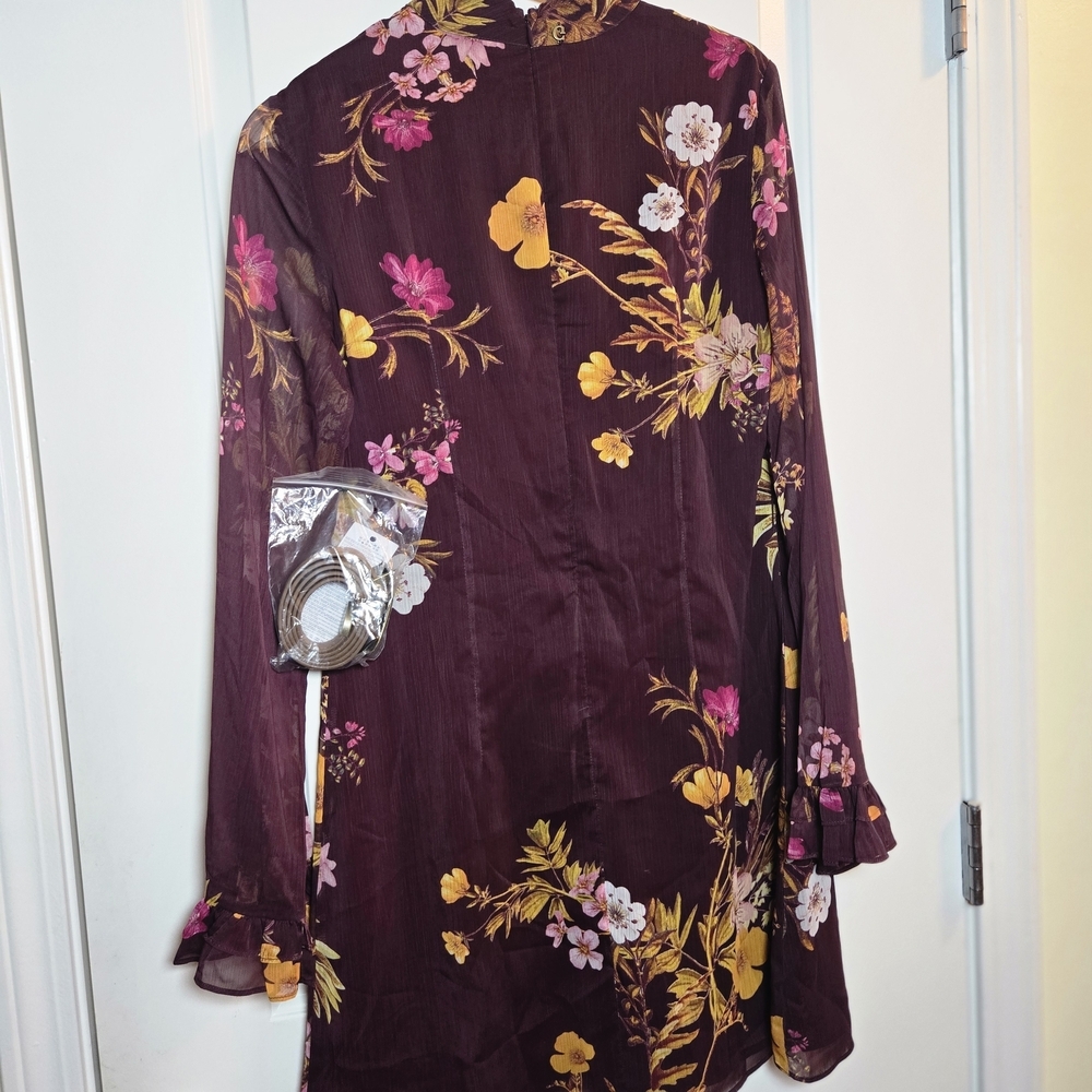 Guess Floral Long Sleeve Dress - Purple and Yellow Comes With Belt Unopened - Picture 5 of 5